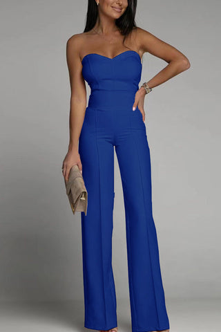  Women's Strapless Jumpsuit - Fitted Bodice - High-Waisted Flared Leg - Elegant Formal Wear-3