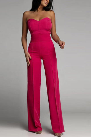  Women's Strapless Jumpsuit - Fitted Bodice - High-Waisted Flared Leg - Elegant Formal Wear-4