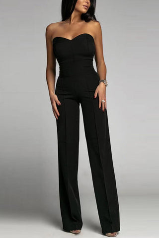  Women's Strapless Jumpsuit - Fitted Bodice - High-Waisted Flared Leg - Elegant Formal Wear-1
