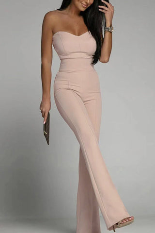  Women's Strapless Jumpsuit - Fitted Bodice - High-Waisted Flared Leg - Elegant Formal Wear-2
