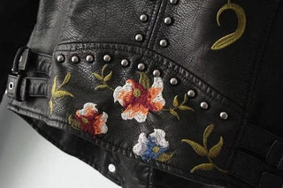 Iris – Embroidered Floral Leather Jacket for Women