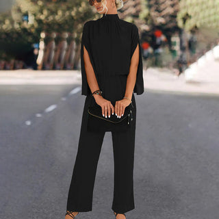 Valeria – Elegant Wide-Leg Jumpsuit | Chic Cape Sleeve Design