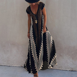 Ava – Bohemian Maxi Dress with Geometric Pattern