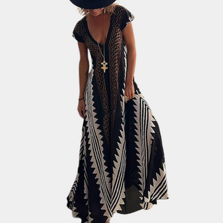 Ava – Bohemian Maxi Dress with Geometric Pattern