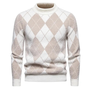 Men’s Argyle Sweater - Crew Neck - Knitted - Long Sleeve - Classic Pattern 1