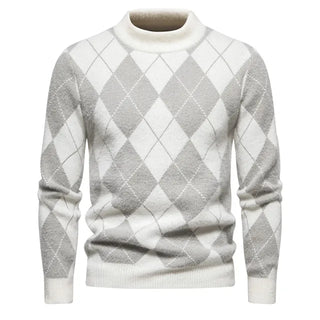 Men’s Argyle Sweater - Crew Neck - Knitted - Long Sleeve - Classic Pattern 2