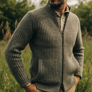 Men’s Cardigan – Zip-Up – Ribbed Knit – Regular Fit – Stand Collar – With Pockets 2