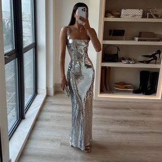 Lena – Silvery Maxi Dress