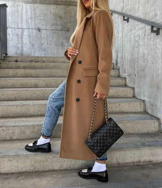 Double-Breasted Wool Coat for Women – Elegant Long Belted Style