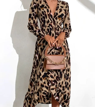 Leila – Leopard Print V-Neck Midi Dress