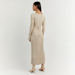 Amelia – Knitted Midi Dress with V-Neck