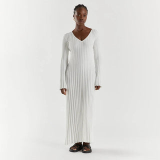 Amelia – Knitted Midi Dress with V-Neck