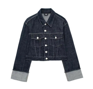 Variant image for Cropped Denim Jacket for Women with Loose Sleeves – Stylish Casual Outerwear in Various Denim Shades-1