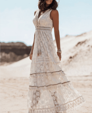 Natalie – Bohemian Lace Maxi Dress | Sleeveless A-Line Summer Dress