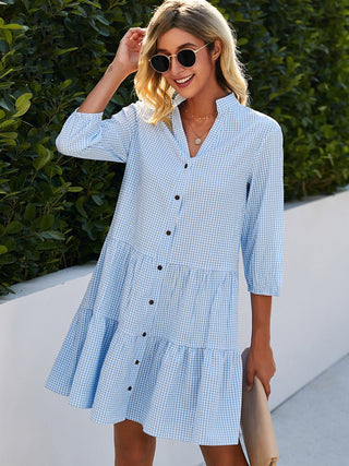 Mia – Light Blue Gingham Summer Dress | Sleeveless A-Line Sundress