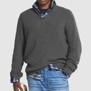 Men’s Half-Zip Knit Sweater - Ribbed Texture - High Collar - Relaxed Fit 1