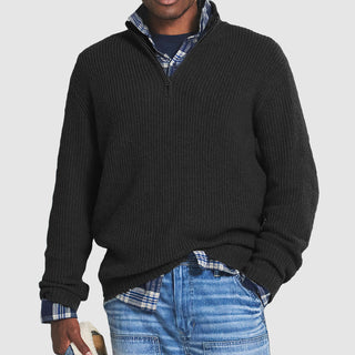 Men’s Half-Zip Knit Sweater - Ribbed Texture - High Collar - Relaxed Fit 2